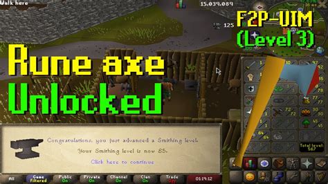 [OSRS] Unlocking the rune axe (85 smithing) | F2P-UIM LVL-3 - YouTube