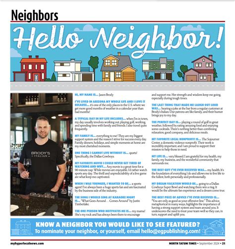 Hello Neighbor - Brody's Italian Q&A in North Tatum Times
