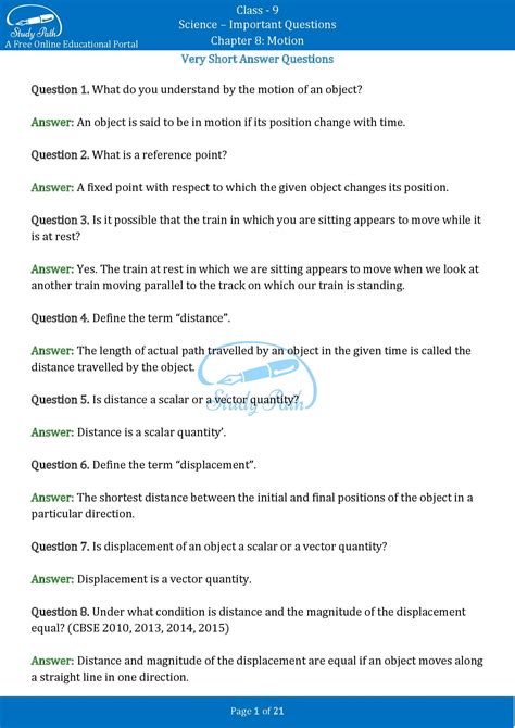 Science Class 9 Motion Questions 的图像结果