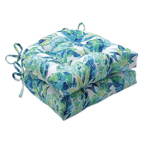 Pillow Perfect 15.5-in x 16-in 2-Piece Blue Patio Chair Cushion in the ...