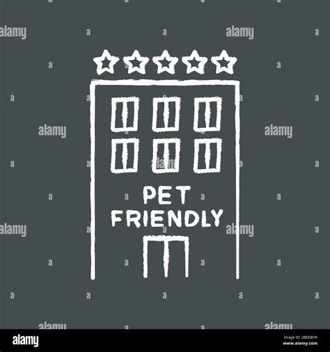 Pet friendly motel exterior chalk white icon on black background ...
