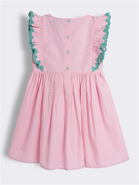 Girls Cotton Knee Length Dress with Embroidery and Lace Trim – Lilliput ...