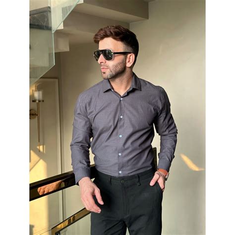 Buy GRITSTONES Charcoal Grey Formal Solid Shirt Online