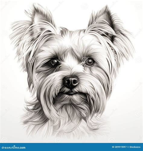 Realistic Line Drawing of Yorkshire Terrier on White Background Stock ...