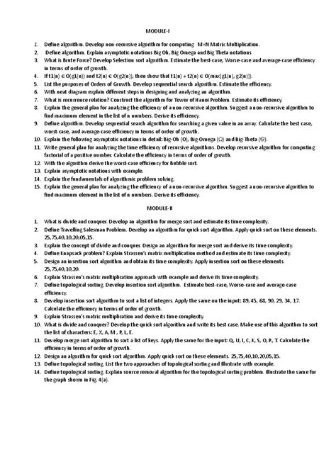 Question Bank For ADA - MODULE-I Define algorithm. Develop non ...