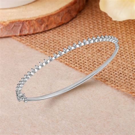Sleek Diamond Bangle in White Gold