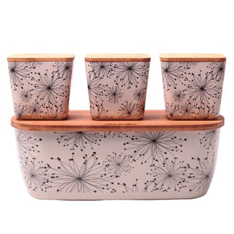 Kutija za hleb sa 3 posude bambus cvetovi Kamille 1131 | Volim svoj dom