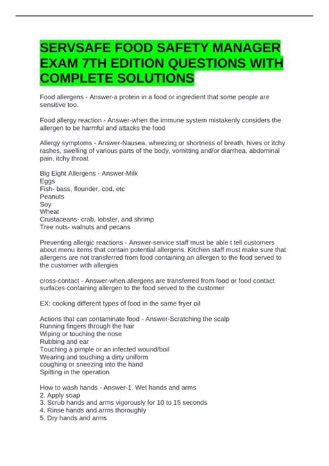 SERVSAFE FOOD SAFETY MANAGER EXAM 7TH EDITION QUESTIONS WITH COMPLETE ...