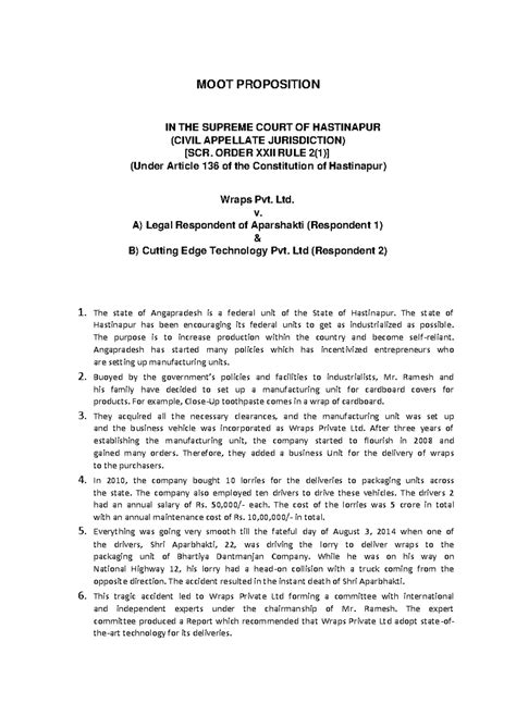 MOOT (20)-1 - Moot memo - MOOT PROPOSITION IN THE SUPREME COURT OF ...