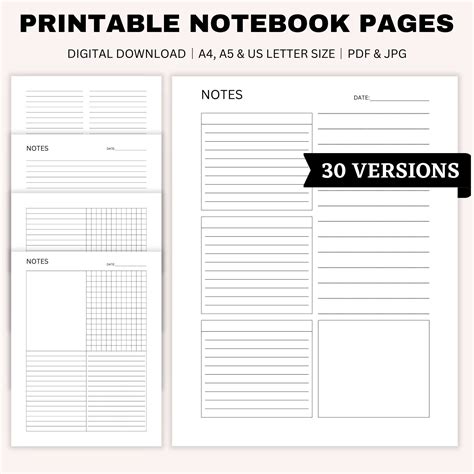 Image result for Printable Notebook A4