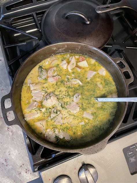 Scallop Haddock Chowder in my cast iron Dutch oven : r/castiron
