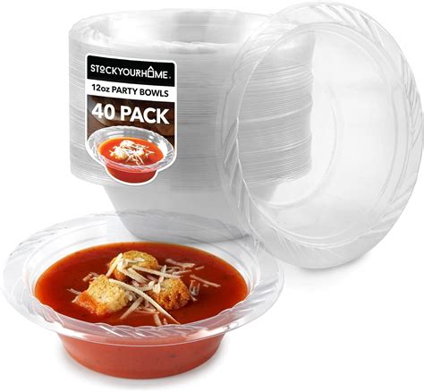 Amazon.com: Stock Your Home 40 Pack 12 oz Elegant Clear Plastic Bowls ...