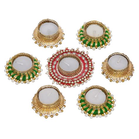 eCraftIndia Set of 7 Round Shaped Diamond Beads and Pearls Decorative