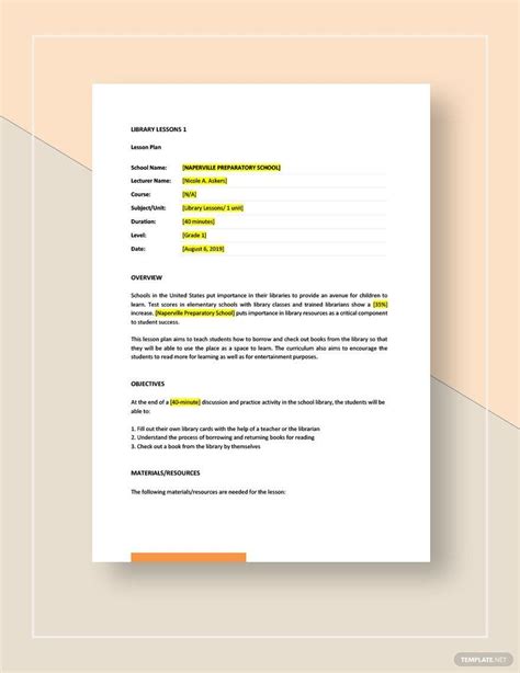 Image result for Library Lesson Plan Examples