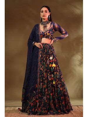 Buy Baise Gaba Kudrat Blue Lehenga with Blouse and Dupatta (XXS) Online