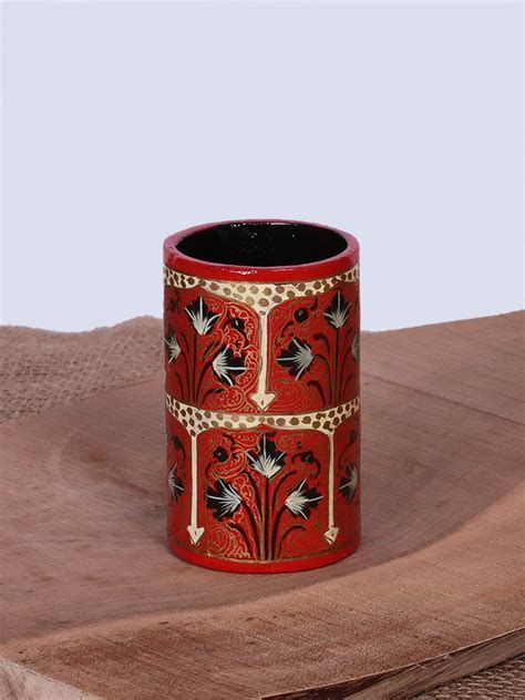 Red Paisley Design Papier Mache Pen Holder – Shopping in Kashmir
