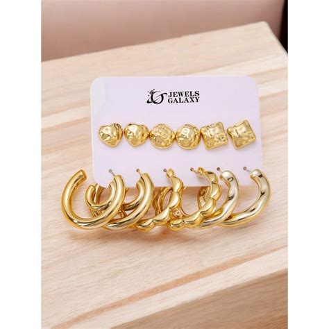 Buy Jewels Galaxy Gold Plated Stud and Hoop Earrings Set of 6 Online