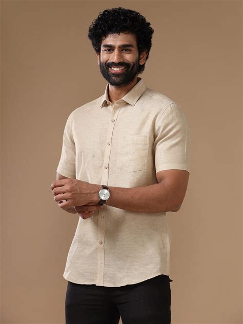 Linen Park Mens Pure Linen Shirt Dark Sandal -L54