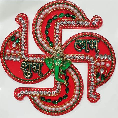 Buy Acrylic Handcrafted Swastik Shubh Labh with Green ganeshji Wall ...