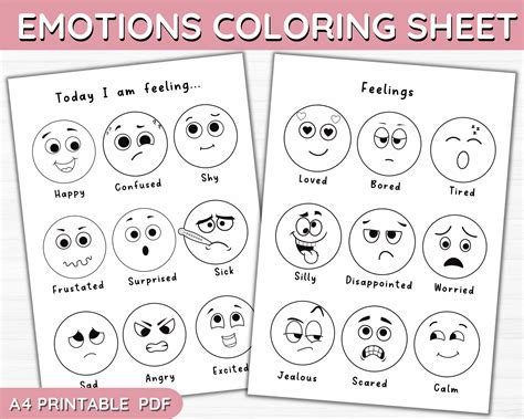Emotions Face Coloring Sheet A4 Prints Printable Feelings - Etsy
