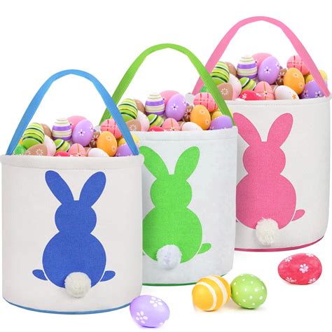 Snapklik.com : 3 PCS Easter Eggs Hunt Basket For Kids Canvas Bunny ...