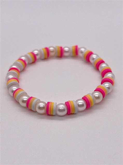 Heishi Sunset Bracelet Handmade Pink, Orange, Yellow, and White ...