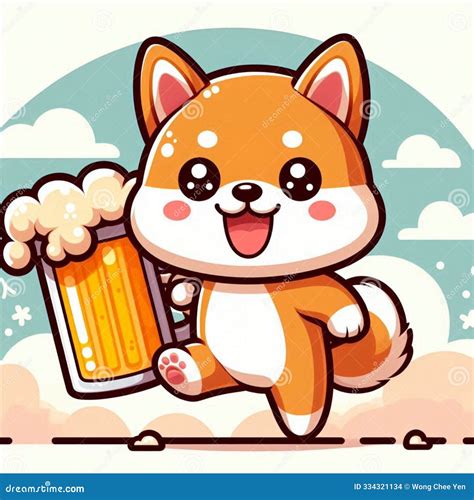 Cute Chibi Illustration Happy Dog and Beer Stock Illustration ...
