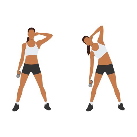 Woman doing Dumbbell side bend exercise. Flat vector illustration ...
