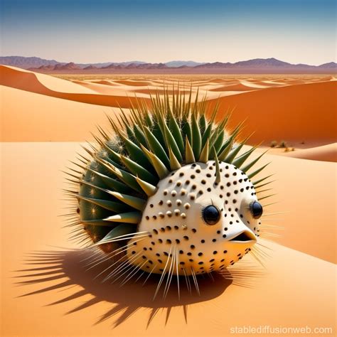 Upright Puffer Fish in Desert Sand | Stable Diffusion Online