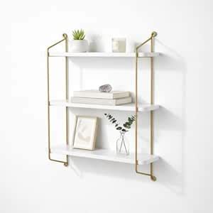 Dence Store Luxury 3-Tier Wall Mounted Floating Shelf with Gold Metal ...
