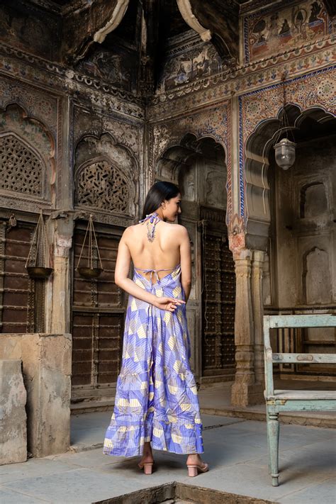 Buy Halter Neck Maxi Backless Silk Dress Online