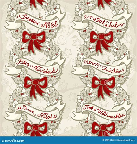 Holly Leaves Wreath Seamless Pattern on Light Stock Vector ...