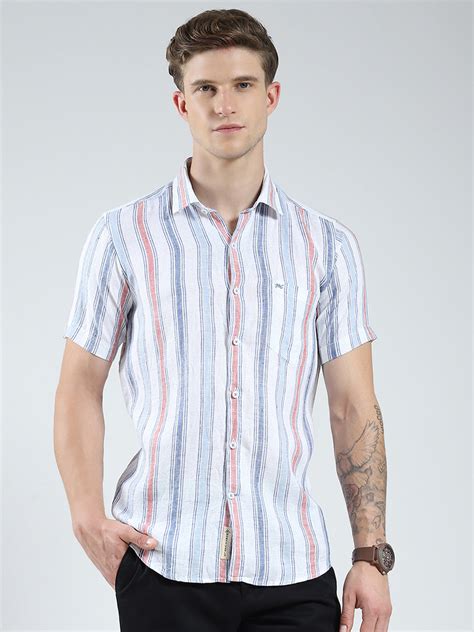 Buy Men Blue Stripe Collar Half Sleeve Shirt Online in India - Monte Carlo