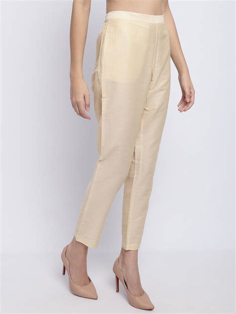 Buy Cotton Silk Gold Side Zip Pant Online - Chique