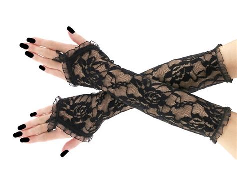 Women Black Gloves Lace Fingerless Sleeves, Romantic Gloves Evening ...