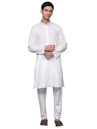 Buy Exotic India Pure Cotton White Kurta Pajama Set with Hand ...