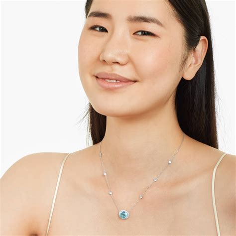 14K White Gold Blue Topaz, Diamond and White Sapphire Station Necklace ...