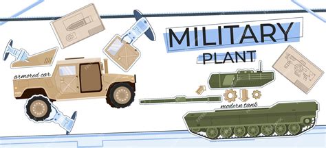 Flache Collage aus militärischer Produktion, die Komponenten moderner ...
