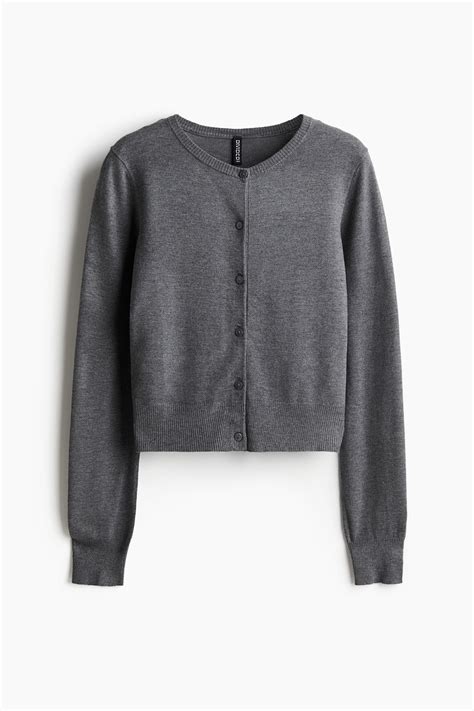 Fitted Cardigan - Dark gray melange - Ladies | H&M US
