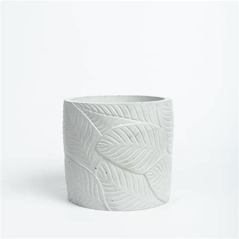 Frond-Cement finish-Leaf Imprint Planter, features an Embossed Leaves ...