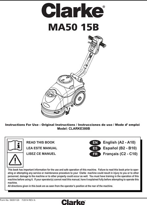 Clarke ma50 15b floor scrubber parts and operator manual