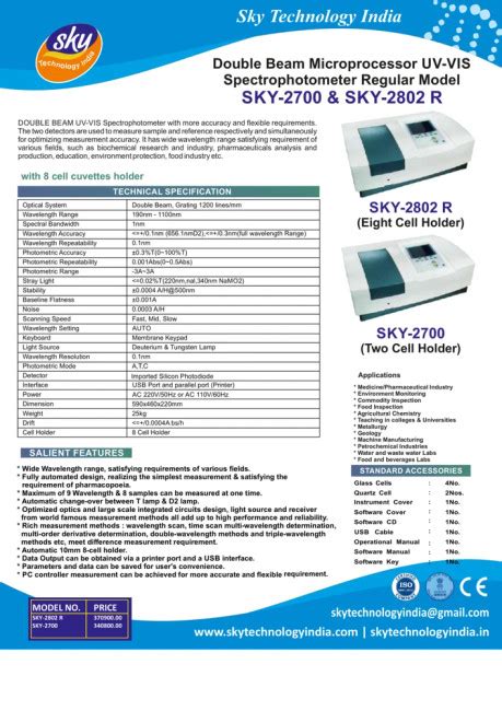 Double Beam Microprocessor UV-VIS Spectrophotometer (Sky-2700)