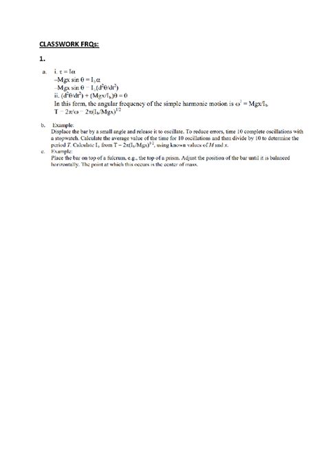 Sol FRQs Oscillations AP PHY C Mech - Bsc - CLASSWORK FRQs: 1. HOMEWORK ...