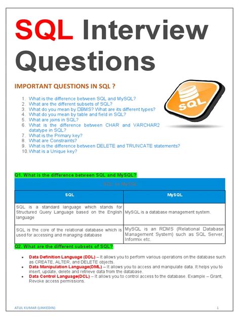 Image result for Interview Questions PDF SQL
