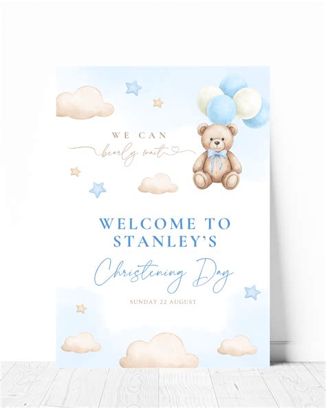 Bearly Wait Teddy Christening Welcome Sign