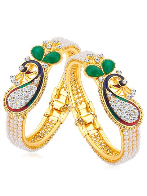 Sukkhi Glittery Pearl Gold Plated Peacock Meenakari Austrian Diamond K