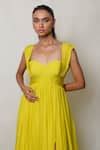 Buy Yellow Chiffon, Crepe Sweetheart Neck Pleated Neckline Gown For ...