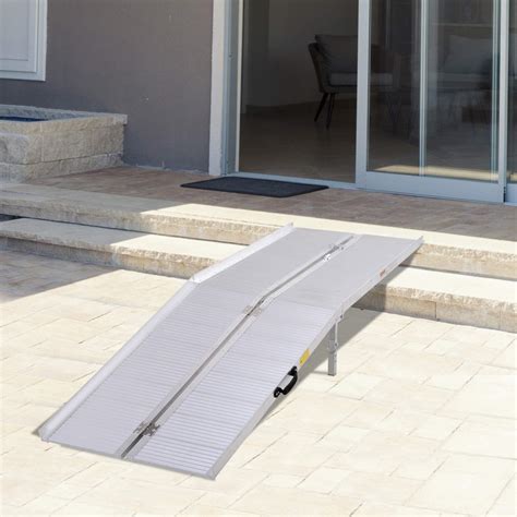 HOMCOM Textured Aluminum Folding Wheelchair Ramp, Portable Threshold ...