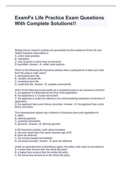 Image result for Life Insurance Exam Practice Questions