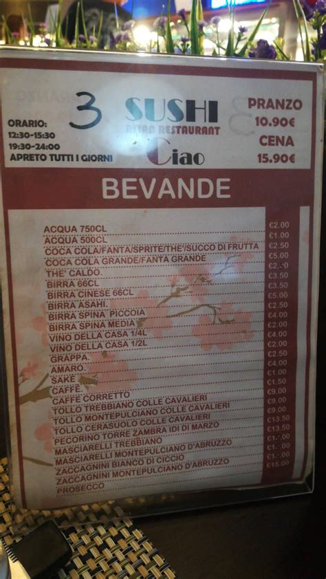 Menu da Sushi Ciao ristorante, Vasto